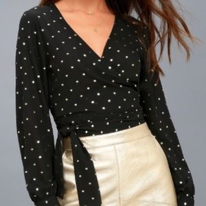 Gold & Black Polka Dot Wrap Top
